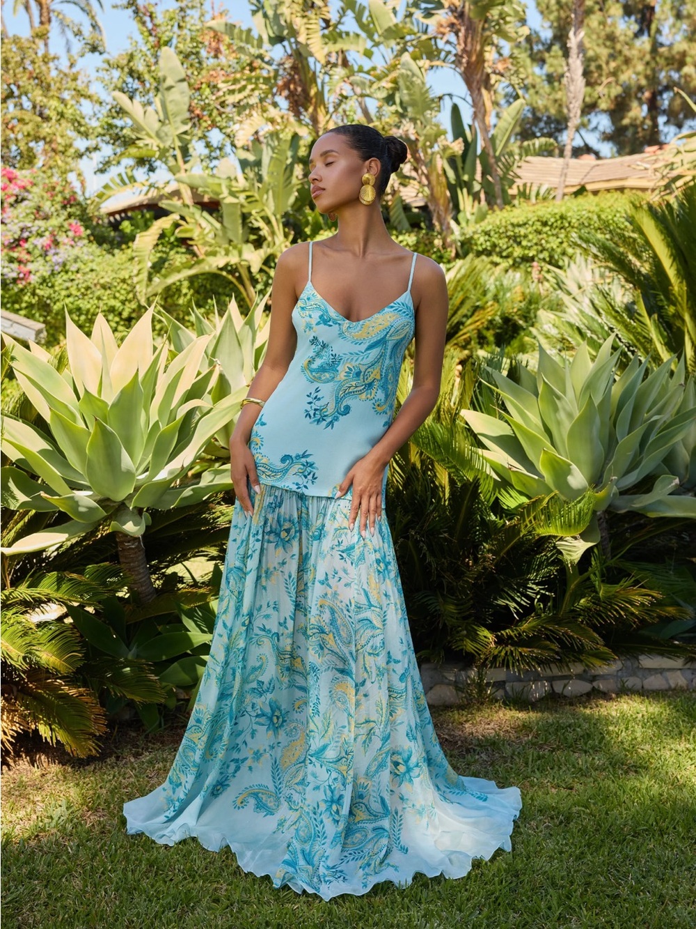 HEMANT & NANDITA Aqua Paisley Slip Maxi Dress